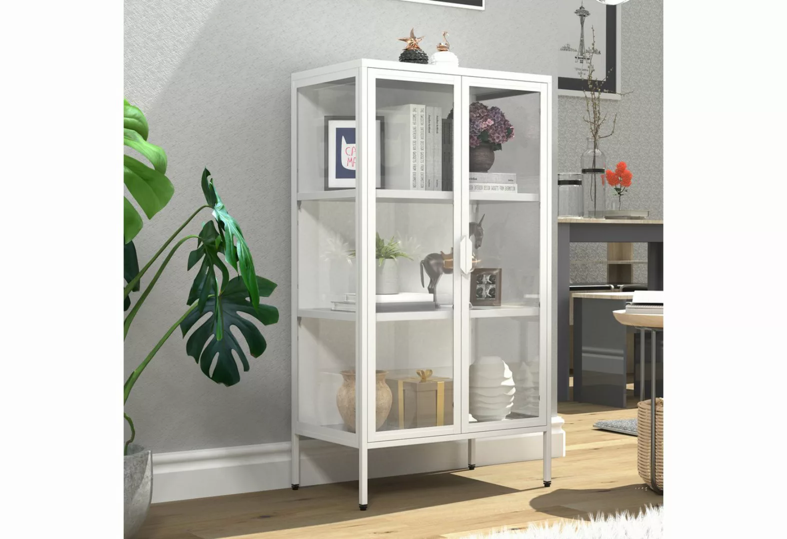 VCM Standvitrine Stahl Glas Standvitrine Vitrine Schaukasten FlokaM günstig online kaufen