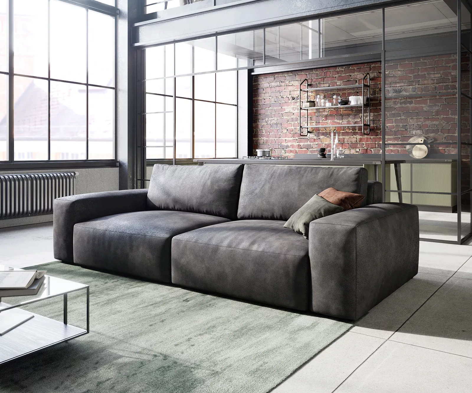 DELIFE Big-Sofa Lanzo, L Lederimitat Vintage Anthrazit 260x110 cm günstig online kaufen