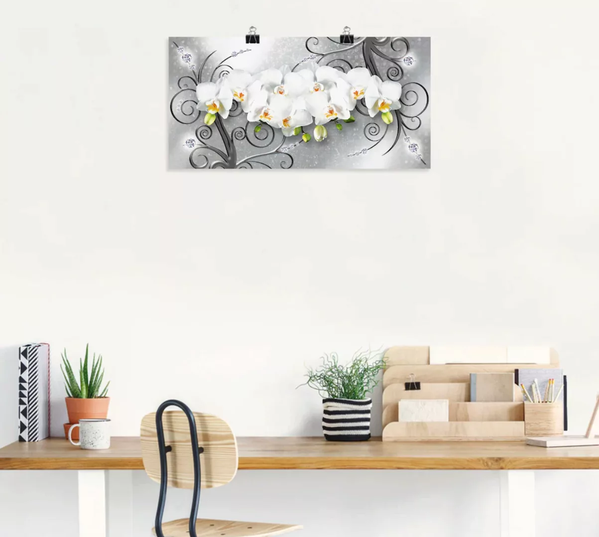 Artland Wandbild »weiße Orchideen auf Ornamenten«, Blumenbilder, (1 St.), a günstig online kaufen