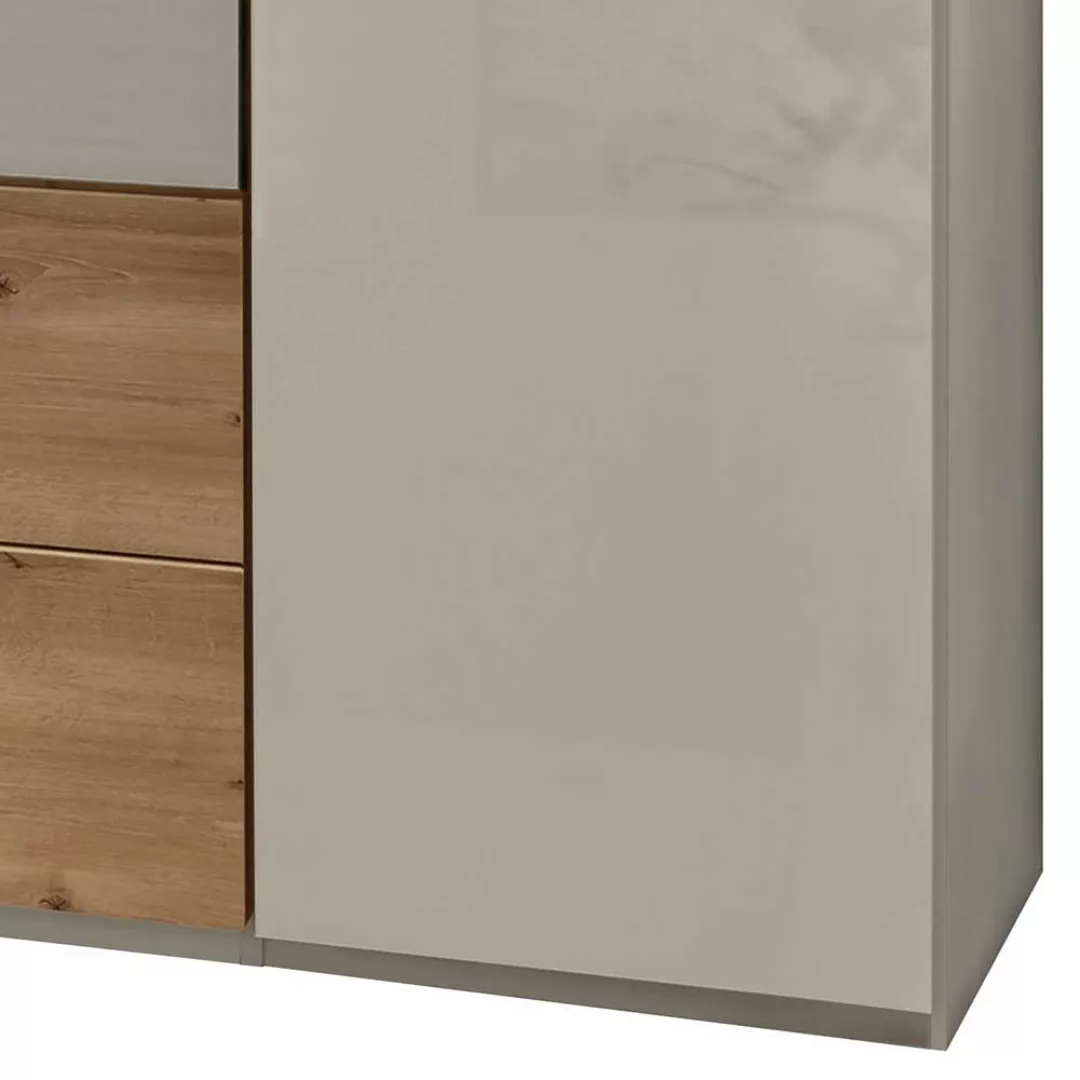 Schlafzimmerschrank in Beige und Eiche Bianco Türen glasbeschichtet günstig online kaufen