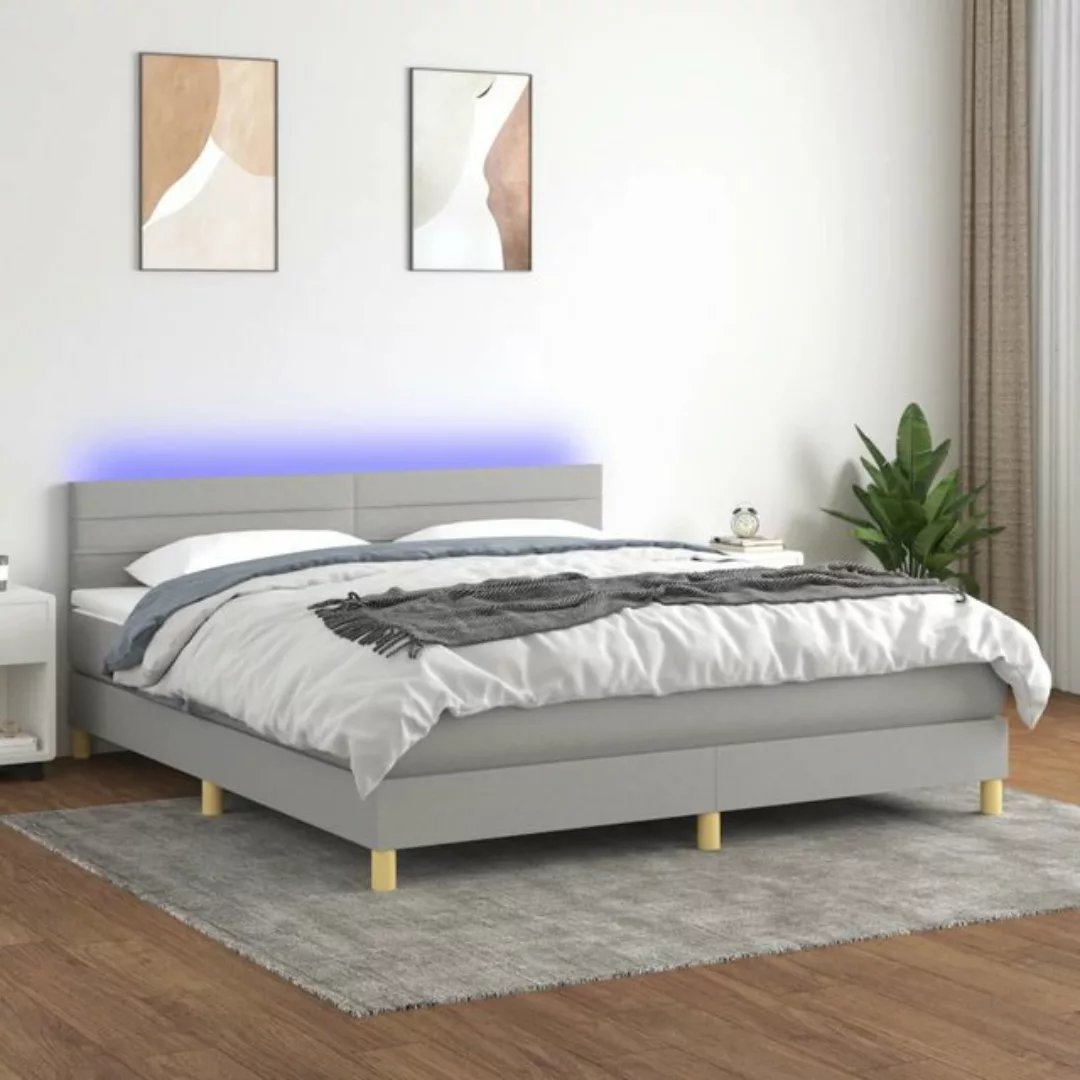 vidaXL Bettgestell Boxspringbett mit Matratze LED Hellgrau 180x200 cm Stoff günstig online kaufen