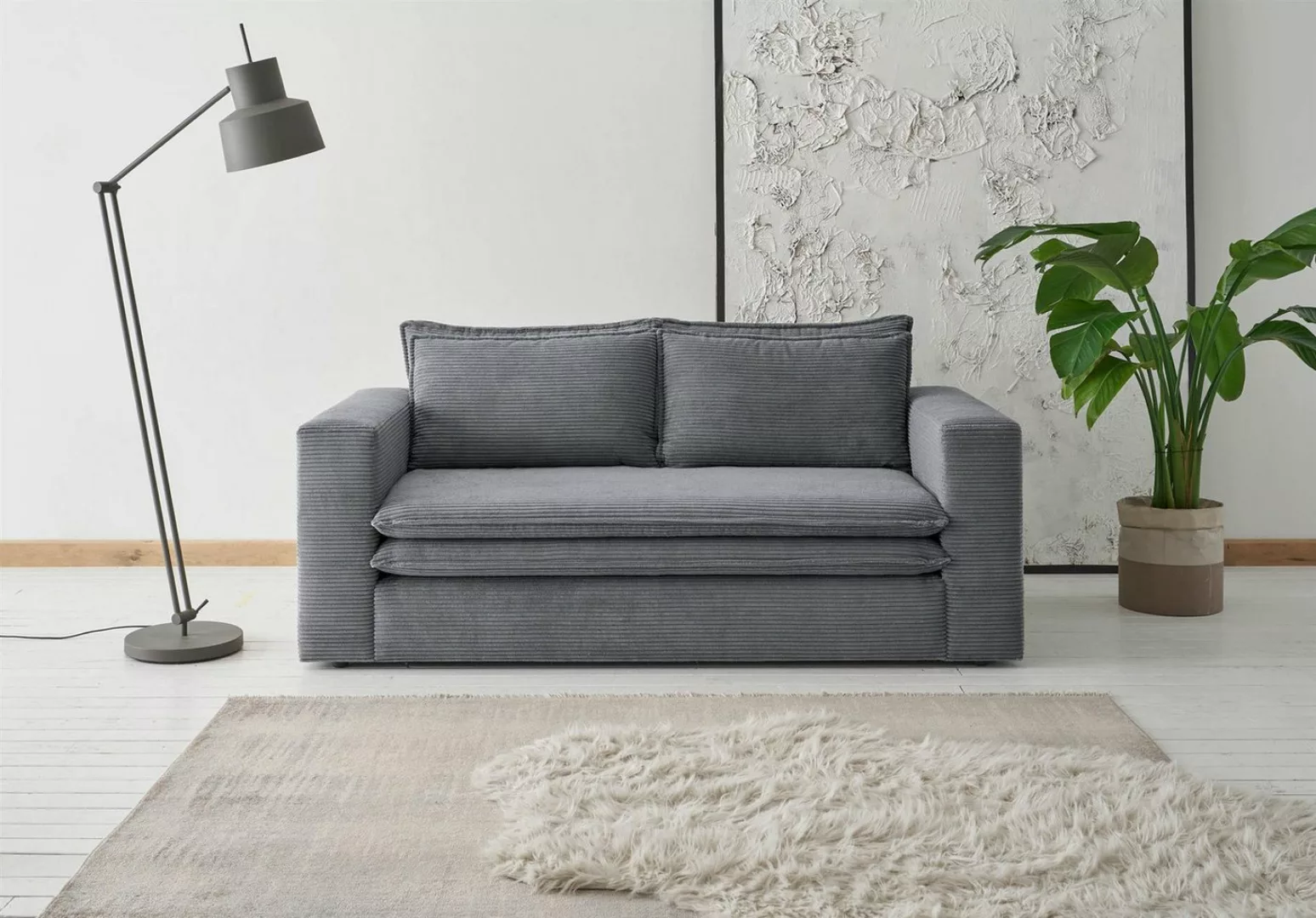 Design-Wohngalerie Sofa Couch Piagge 2 Sitzer - Cordstoff Anthrazit günstig online kaufen