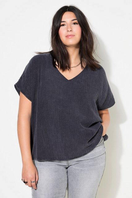 Studio Untold Druckbluse Blusenshirt oversized Musselin V-Ausschnitt günstig online kaufen