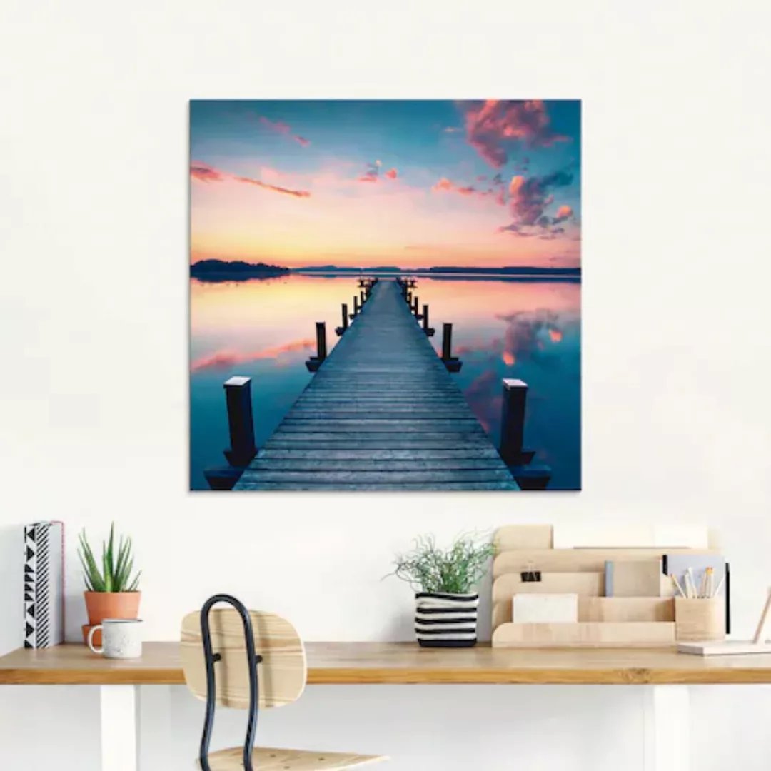Artland Glasbild "Langer Pier am See im Sonnenaufgang", Gewässer, (1 St.), günstig online kaufen