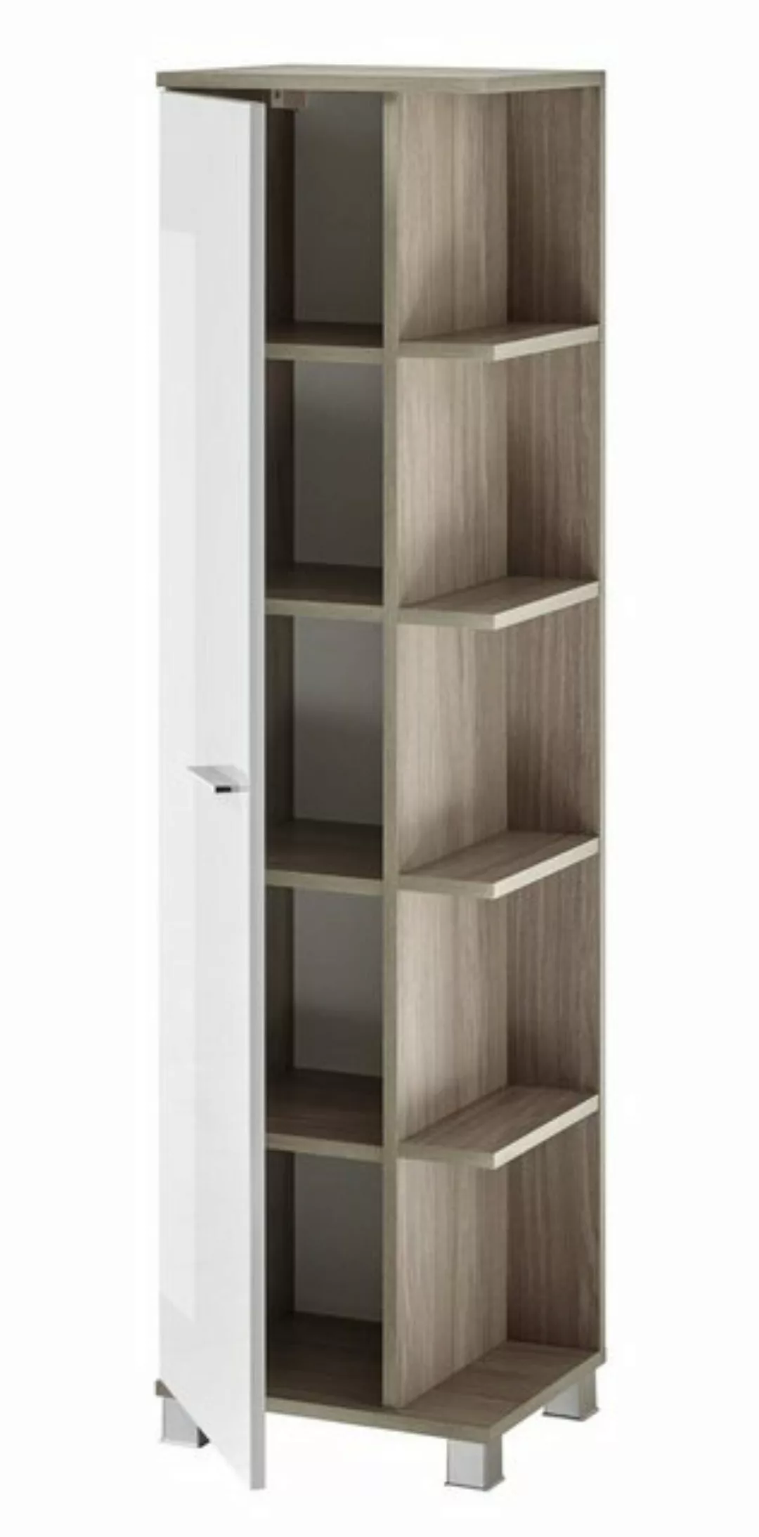 Furn.Design Hochschrank Venni (Badschrank in weiß und Eiche, 38 x 140 cm) H günstig online kaufen