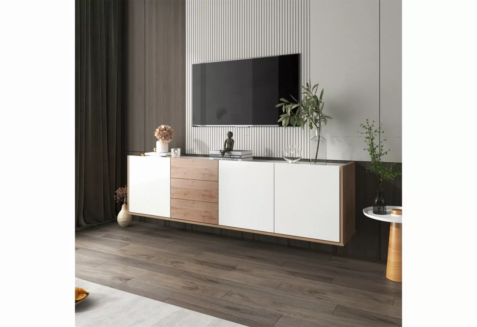 autolock TV-Schrank TV-Schrank, niedriges Paneel in Weiß und Holzfarben, TV günstig online kaufen