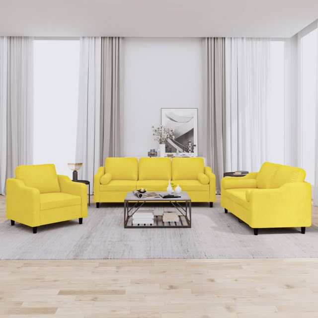 vidaXL Sofa 3-tlg. Sofagarnitur mit Kissen Hellgelb Stoff günstig online kaufen