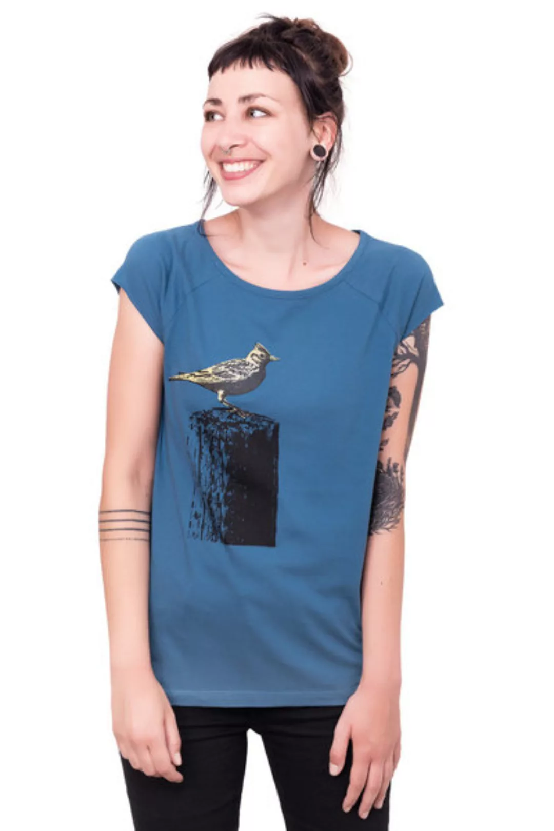 Bio-& Fair-trade-frauenshirt "Tempelhofer Feldlerche" Blau günstig online kaufen