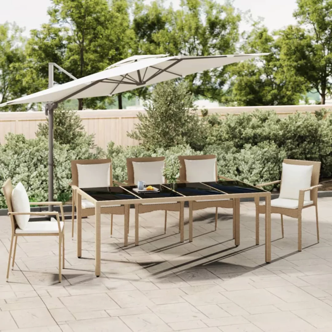 Vidaxl Gartentisch Mit Glasplatte Beige Poly Rattan & Hartglas günstig online kaufen