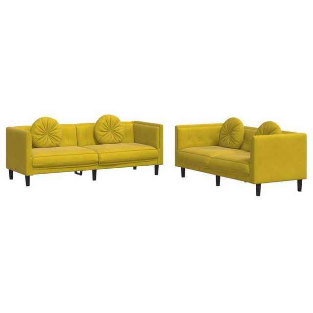 vidaXL Sofa Sofagarnitur Set mit Kissen Samt, 2-tlg., Gelb günstig online kaufen