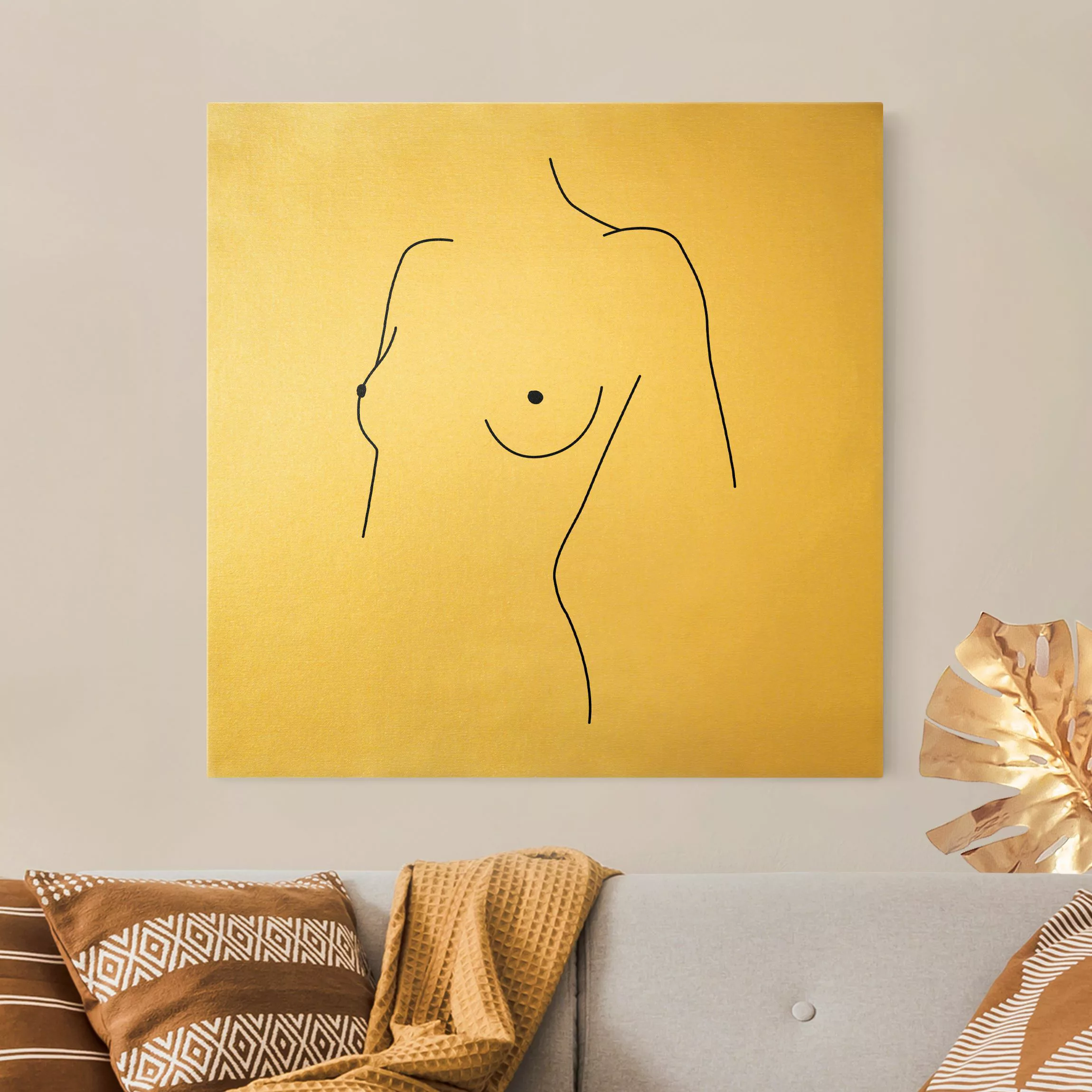 Leinwandbild Gold Line Art Akt Büste Frau Schwarz Weiß günstig online kaufen