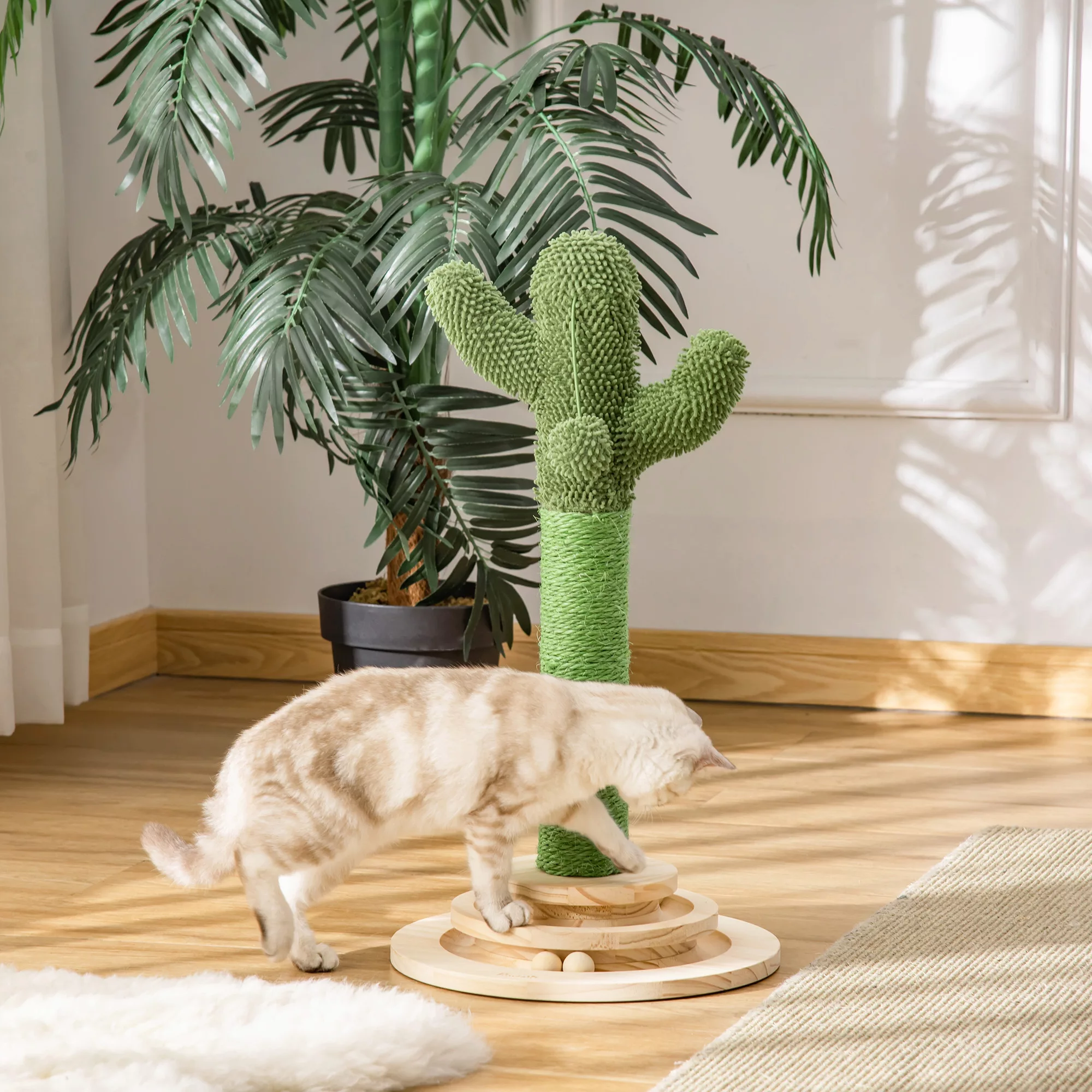 PawHut Katzen Kratzbaum Kaktus-Design 60cm aus Kiefernholz & Sisal Seil mit günstig online kaufen