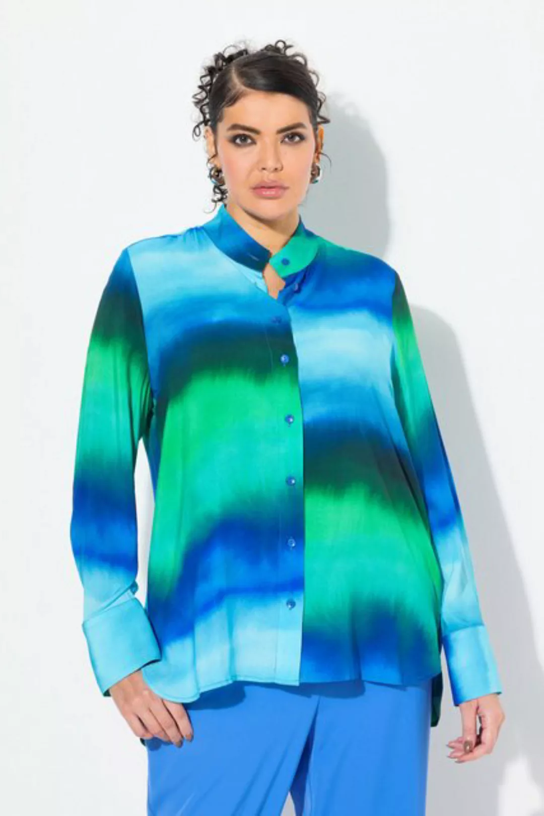 Ulla Popken Tunika Bluse Batikdruck Oversized Stehkragen Langarm günstig online kaufen