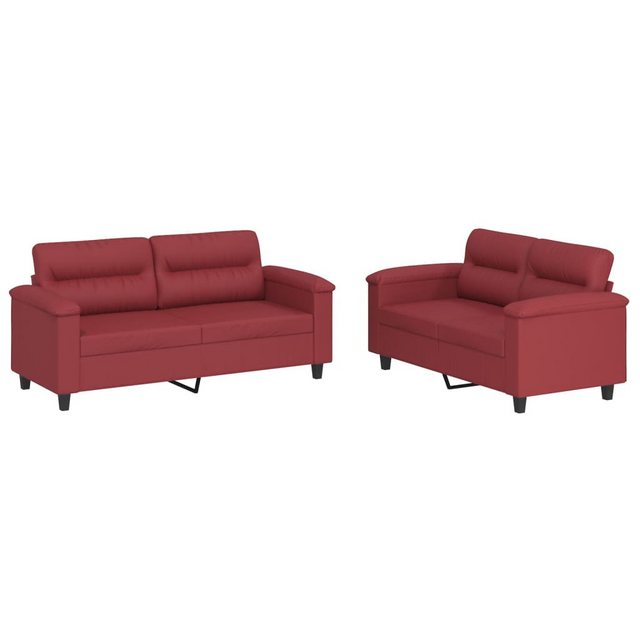 vidaXL Sofa 2-tlg. Sofagarnitur mit Kissen Weinrot Kunstleder günstig online kaufen