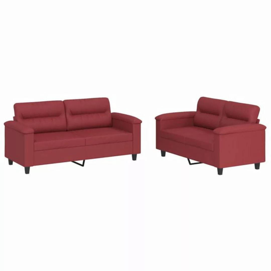 vidaXL Sofa, 2-tlg. Sofagarnitur mit Kissen Weinrot Kunstleder günstig online kaufen