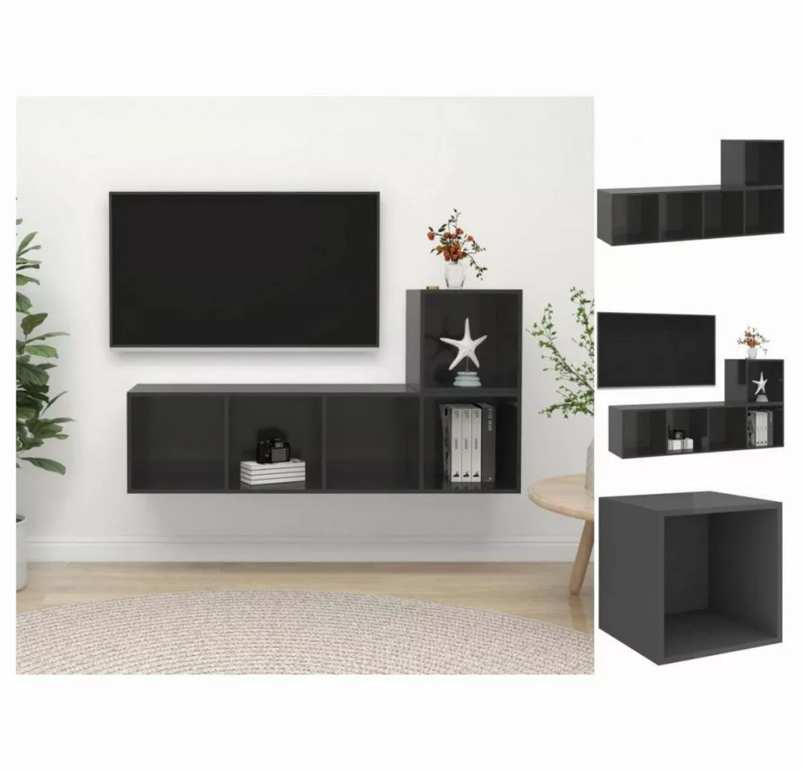 vidaXL Kleiderschrank 2-tlg TV-Schrank-Set Hochglanz-Grau Spanplatte günstig online kaufen