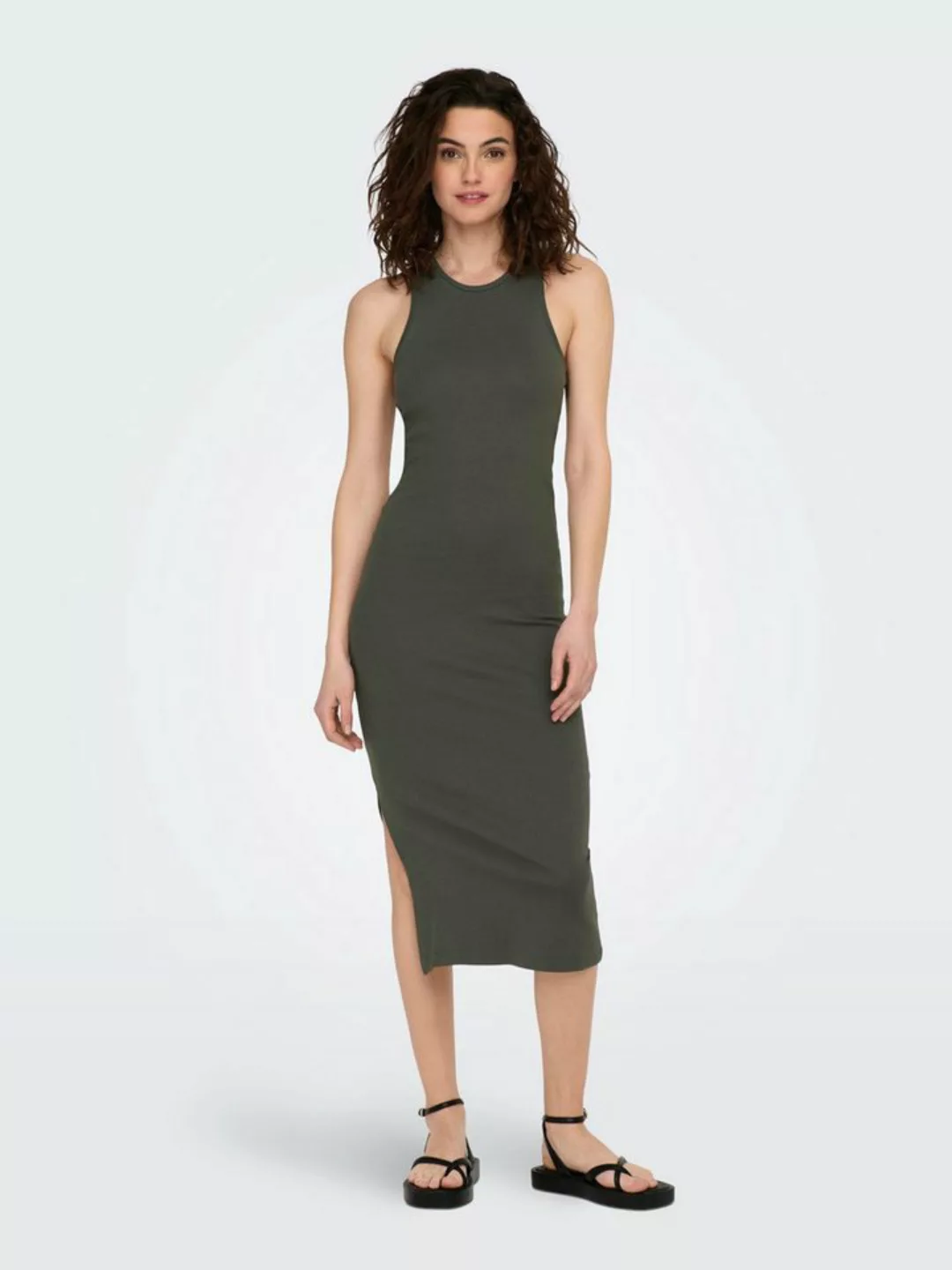 ONLY Shirtkleid Figurbetontes Bodycon-Kleid Geripptes Midi Dress Ärmellos ( günstig online kaufen