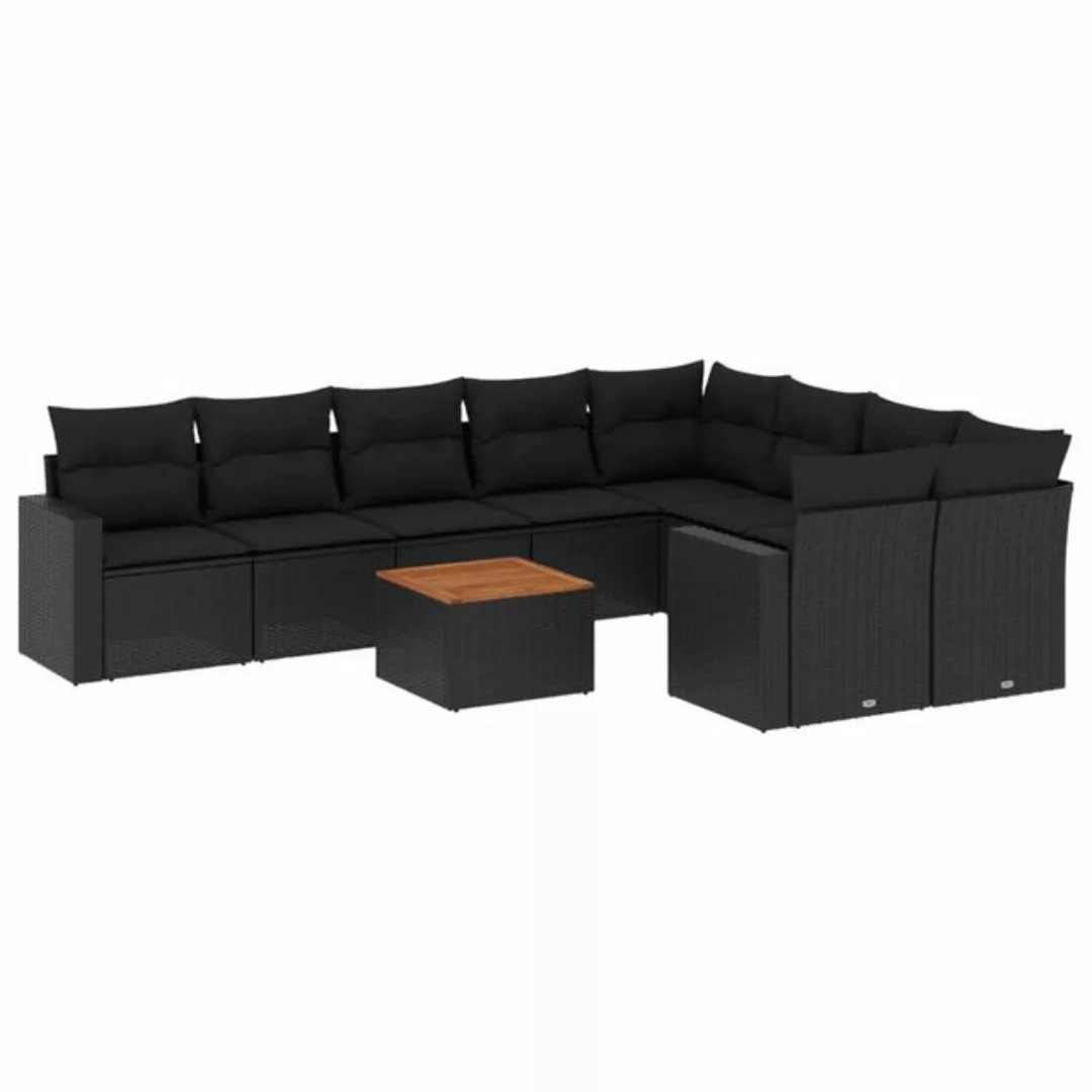 vidaXL Loungesofa 10-tlg. Garten-Sofagarnitur mit Kissen Schwarz Poly Ratta günstig online kaufen