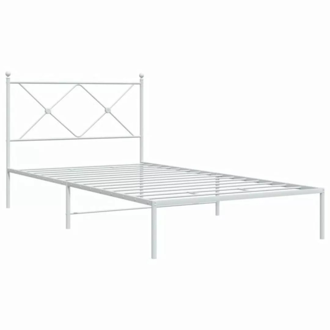 vidaXL Bettgestell, Bettrahmen mit Kopfteil Metall Weiß 100x190 cm günstig online kaufen