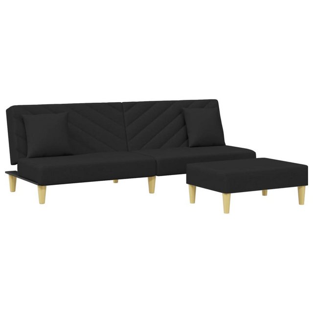 vidaXL Sofa Schlafsofa 2-Sitzer mit Kissen und Fußhocker Schwarz Stoff günstig online kaufen