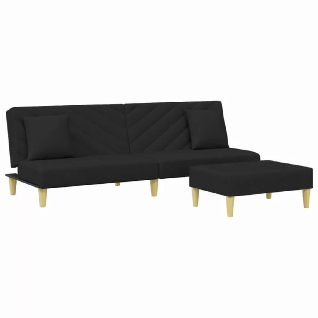 vidaXL Schlafsofa, Sofa 2-Sitzer mit Kissen und Fußhocker Schwarz Stoff günstig online kaufen