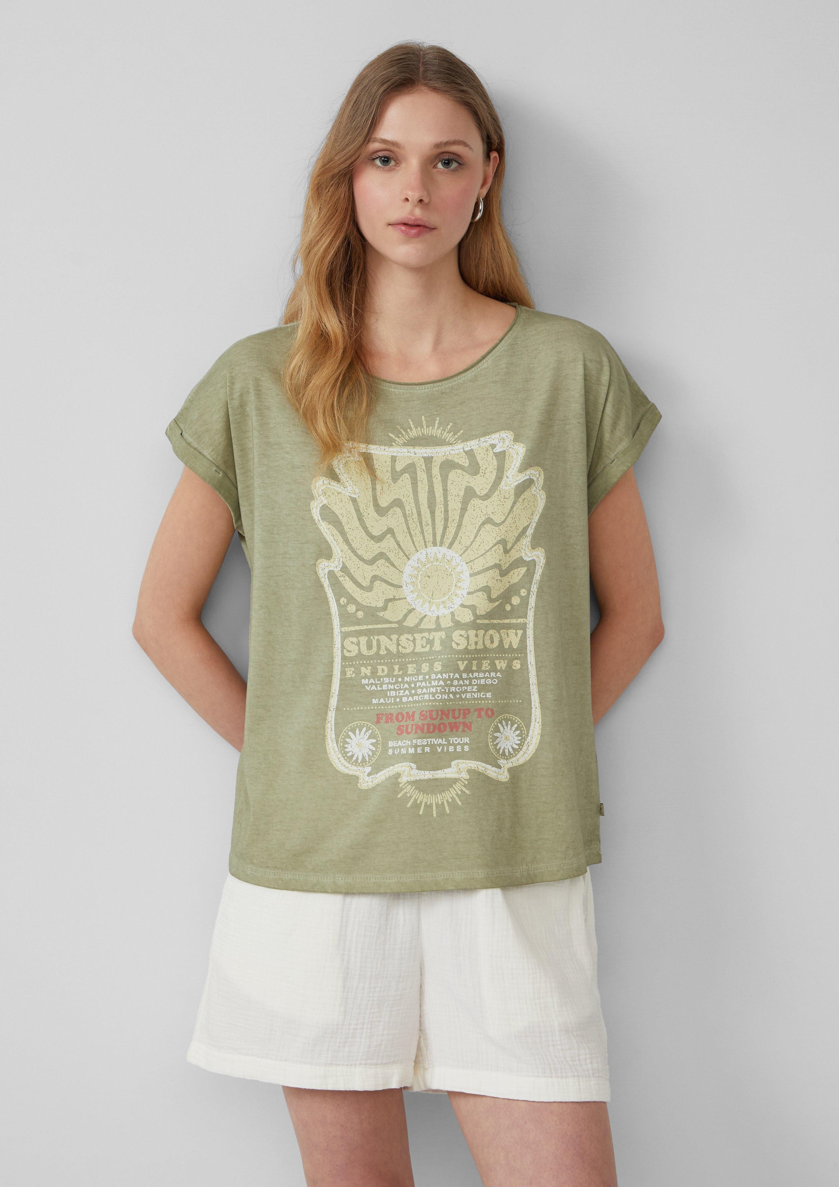 QS Kurzarmshirt Gewaschenes T-Shirt mit Frontprint günstig online kaufen