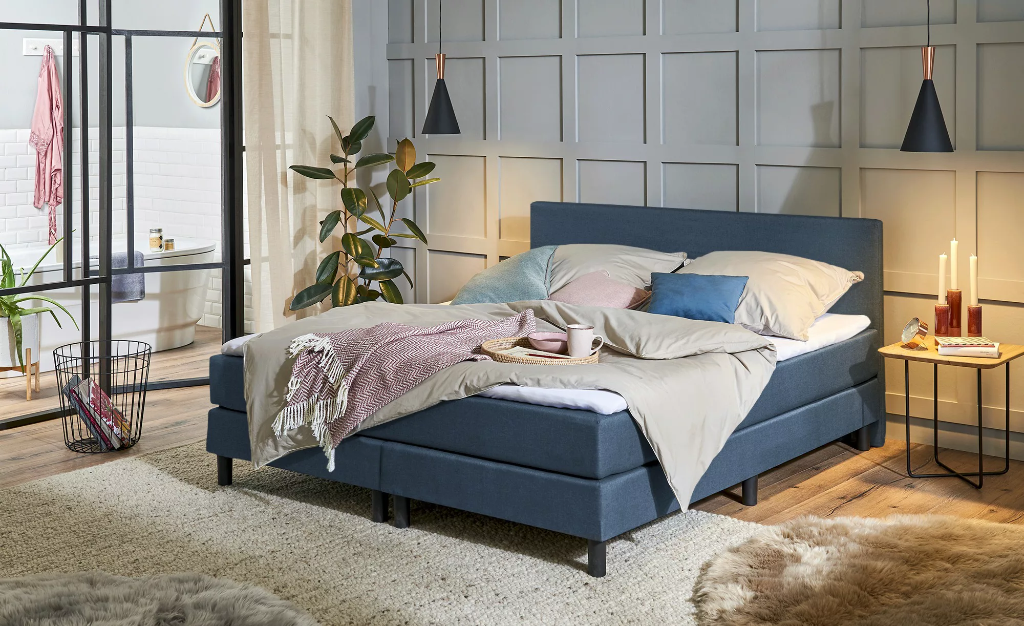 Boxspringbett  Cisano ¦ blau ¦ Maße (cm): B: 140 H: 91 Betten > Einzelbette günstig online kaufen