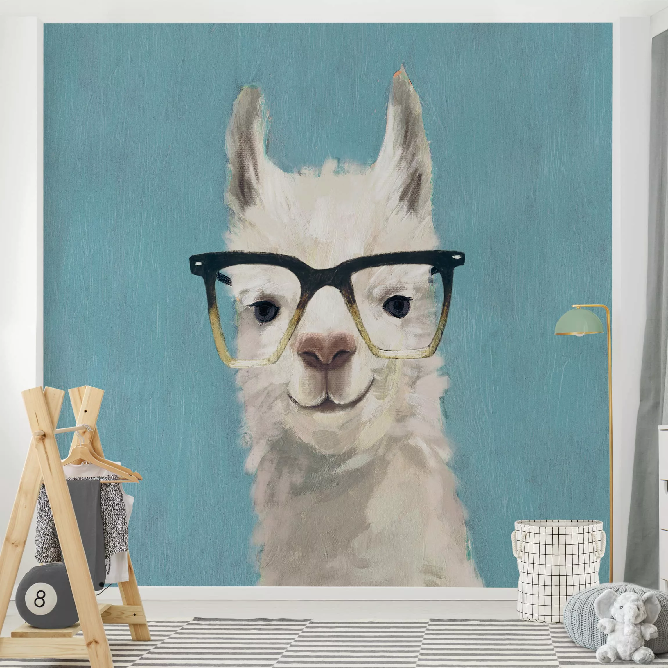 Bilderwelten Kindertapete Lama mit Brille IV weiß Gr. 192 x 192 günstig online kaufen