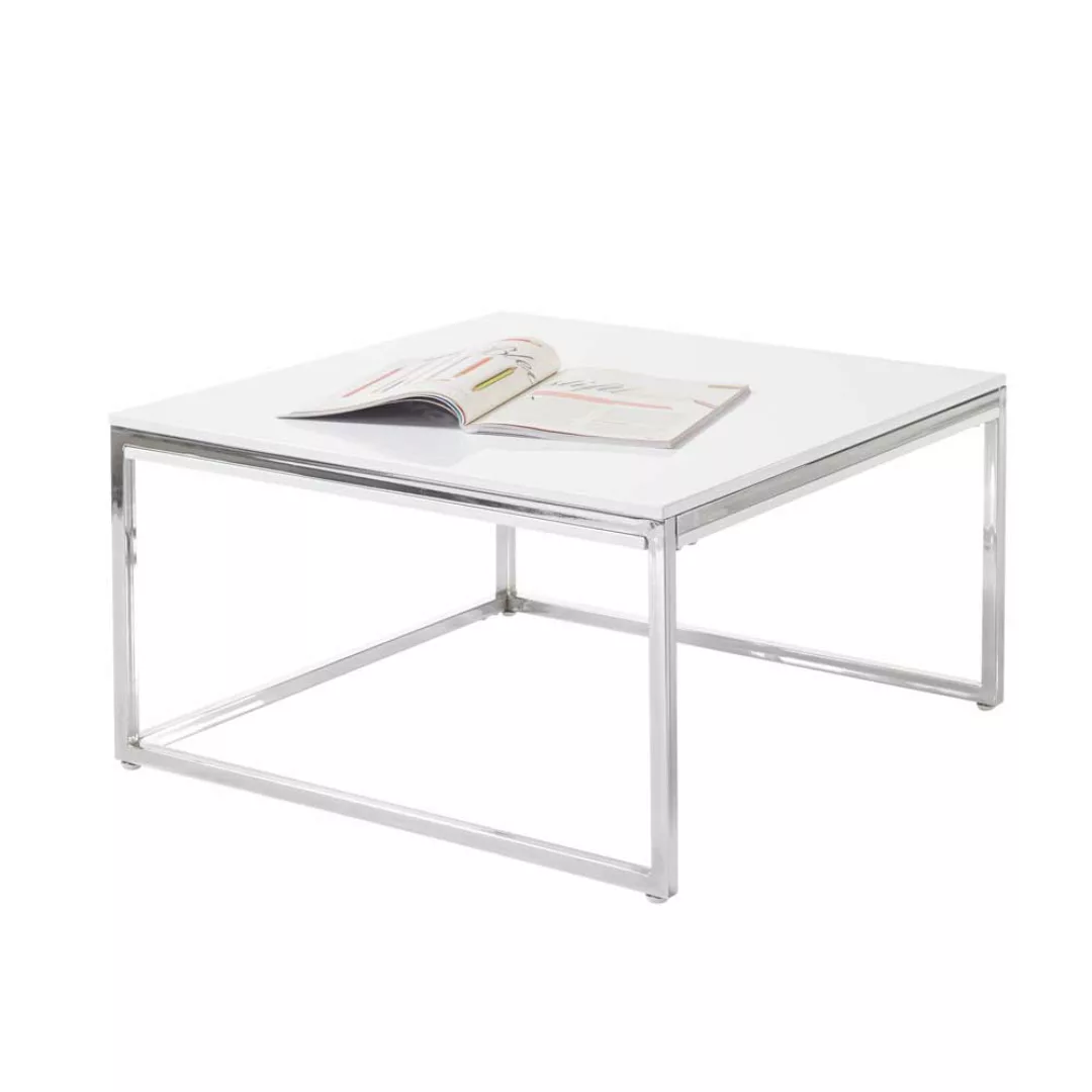 Wohnzimmer Tisch in Weiß Hochglanz Chromfarben günstig online kaufen