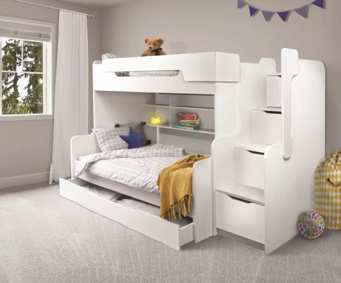 Möbel-Zeit Etagenbett Etagenbett HARRY mit Stauraum-Treppe günstig online kaufen