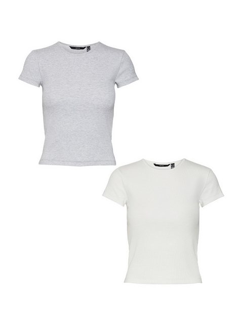 Vero Moda T-Shirt Shirt 2er-Set Enger Schnitt Rundhals Kurzarm T-Shirt (2-t günstig online kaufen