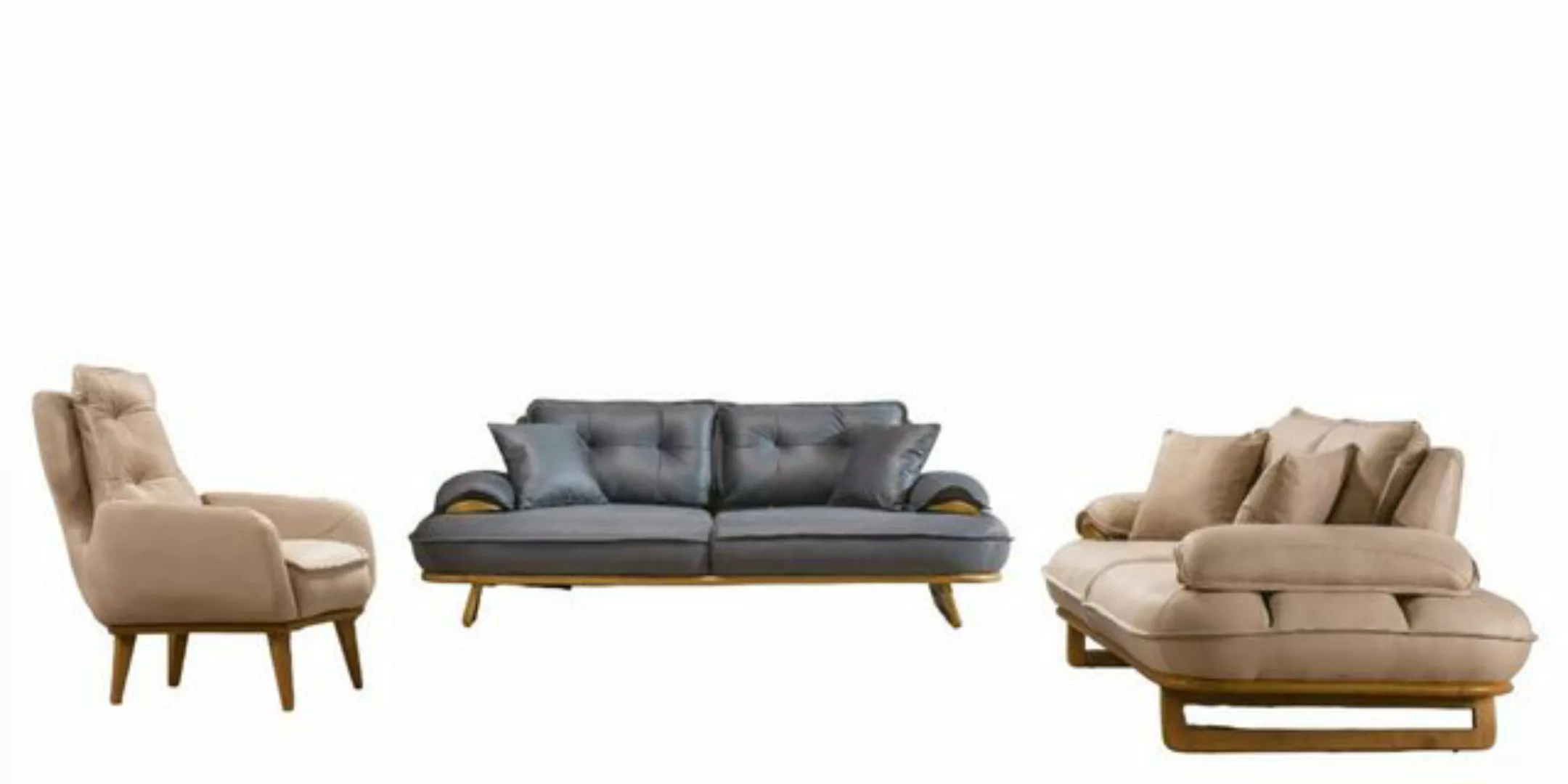 JVmoebel Sofa Stilvolle Grau-Beige Wohnzimmer Sofagarnitur Designer 3+3+1 S günstig online kaufen