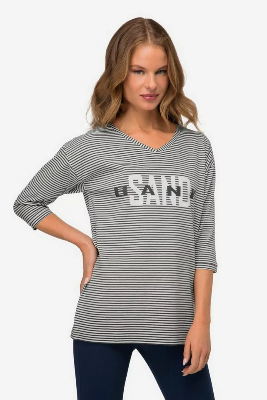 Laurasøn Rundhalsshirt T-Shirt Streifen Sandbank Print V-Ausschnitt günstig online kaufen