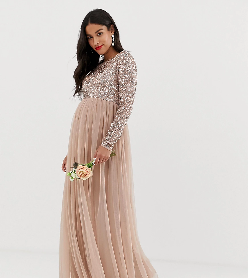 Maya Maternity – Bridesmaid – Maxi-Tüllkleid mit langen Ärmeln und farblich günstig online kaufen