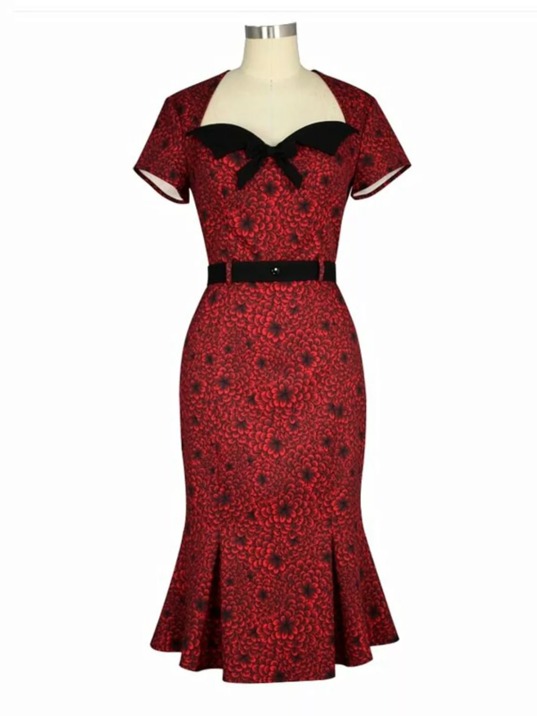 Vintage Fishtail Dress Floral Red günstig online kaufen
