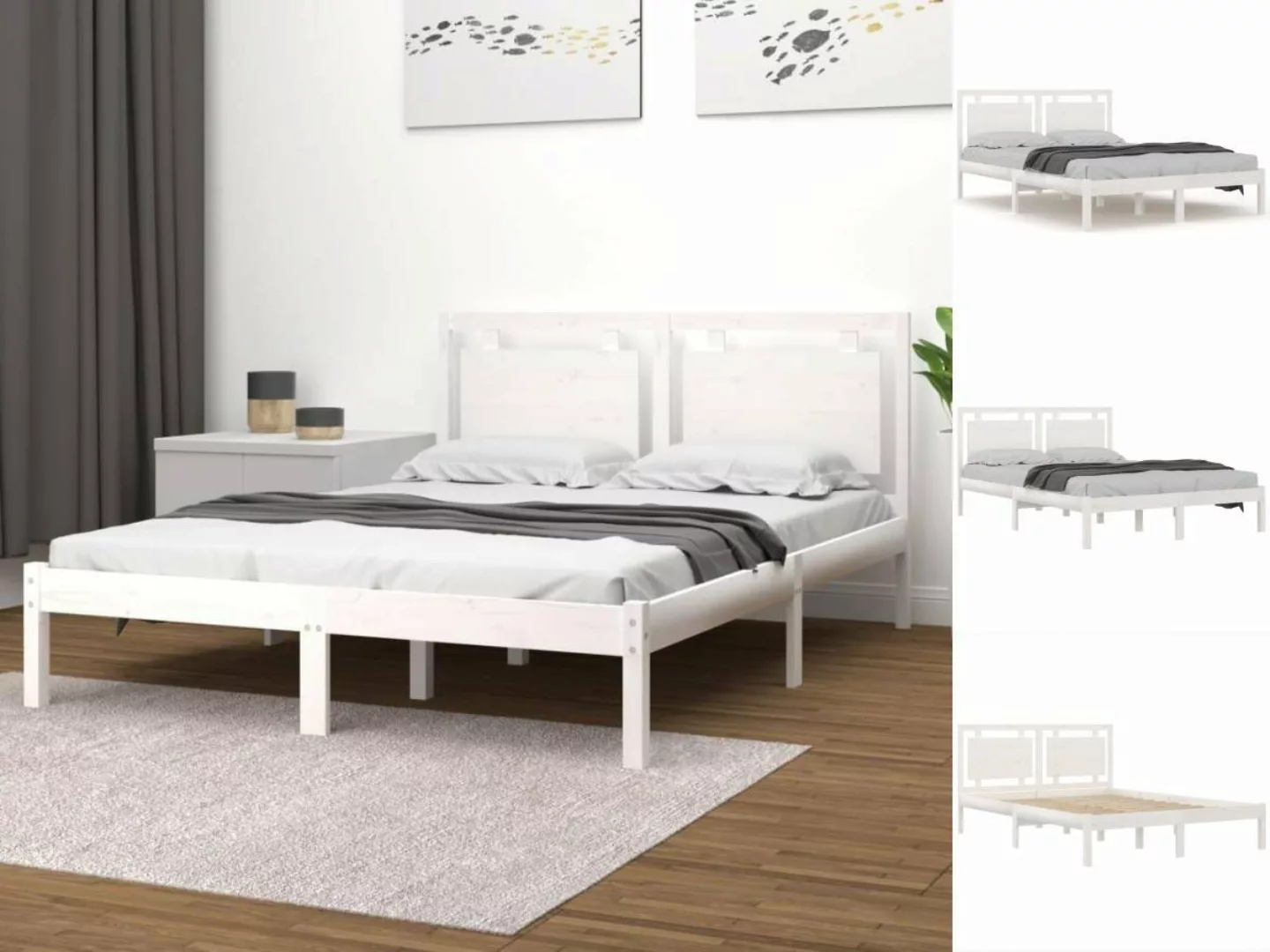 vidaXL Bettgestell Massivholzbett Weiß 200x200 cm Bett Bettgestell Doppelbe günstig online kaufen