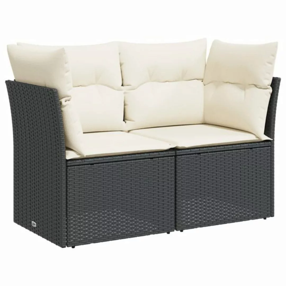 vidaXL Loungesofa Gartensofa mit Kissen 2-Sitzer Schwarz Poly Rattan günstig online kaufen