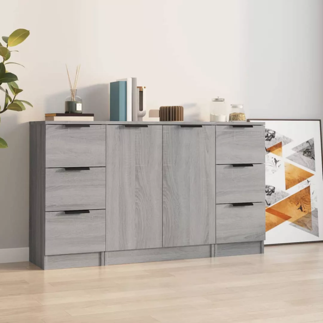 Vidaxl Sideboards 3 Stk. Grau Sonoma Holzwerkstoff günstig online kaufen