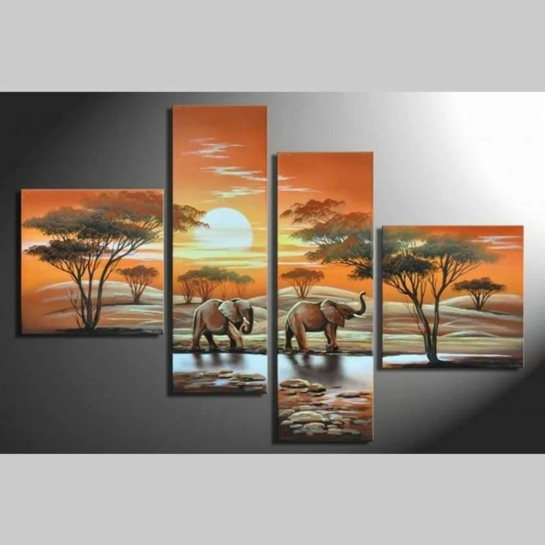 4 Leinwandbilder AFRIKA Elefant (1) 100 x 70cm Handgemalt günstig online kaufen