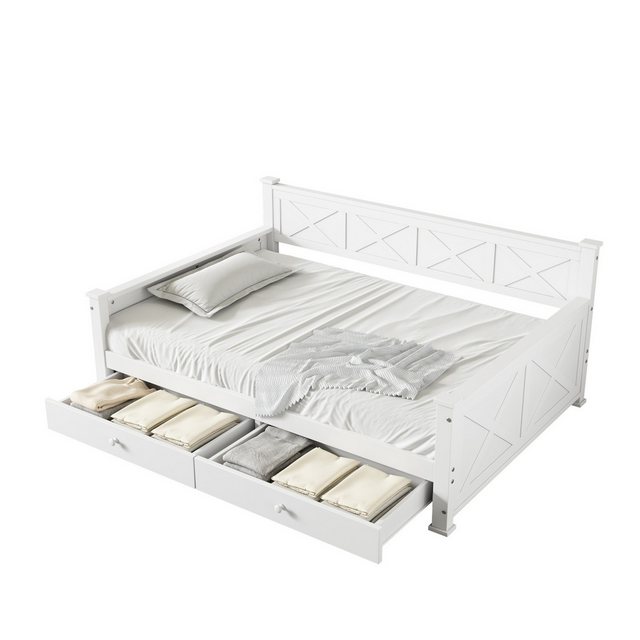 OKWISH Holzbett Stauraumbett, Einzelbett,Flachbett,mit 2 Schubladen (Flachb günstig online kaufen