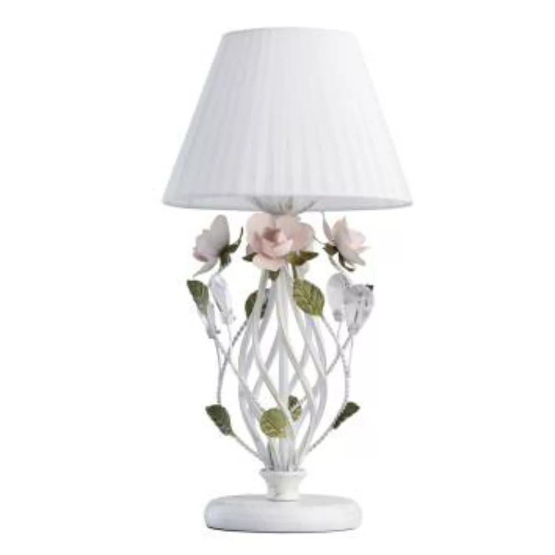 Florale Nachttischlampe Shabby Weiß Stoff Schirm günstig online kaufen