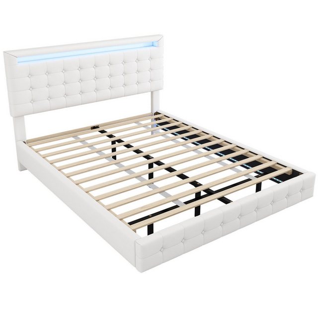 Rutaqian Polsterbett Doppelbett LED, Flachbett,140×200cm, Federung, PU-Mate günstig online kaufen