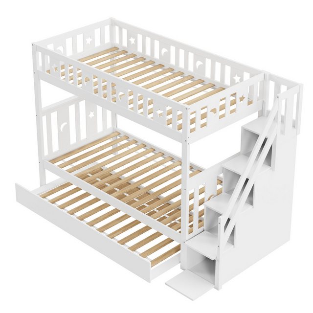 Gotagee Etagenbett Kinderbett 90x200 cm Massivholz Stauraumbett Treppe Weiß günstig online kaufen