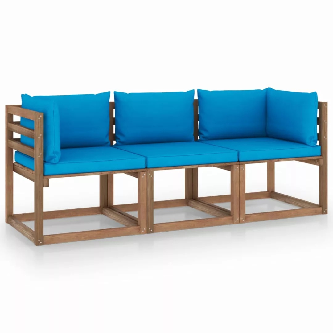 Garten-palettensofa 3-sitzer Mit Kissen Hellblau Kiefernholz günstig online kaufen