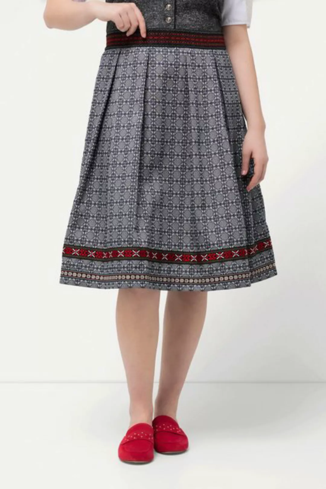 Ulla Popken Lederrock Trachtenrock Jacquard A-Linie Zierband günstig online kaufen