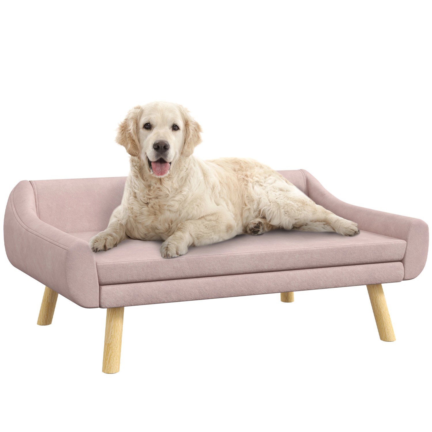 PawHut Hundesofa mit Rückenlehne Holzbeine Kissen Samt Rosa 102 x 58,5 x 42 günstig online kaufen