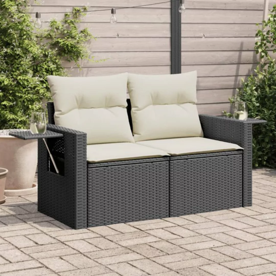 vidaXL Loungesofa Gartensofa mit Kissen 2-Sitzer Schwarz Poly Rattan, 1 Tei günstig online kaufen