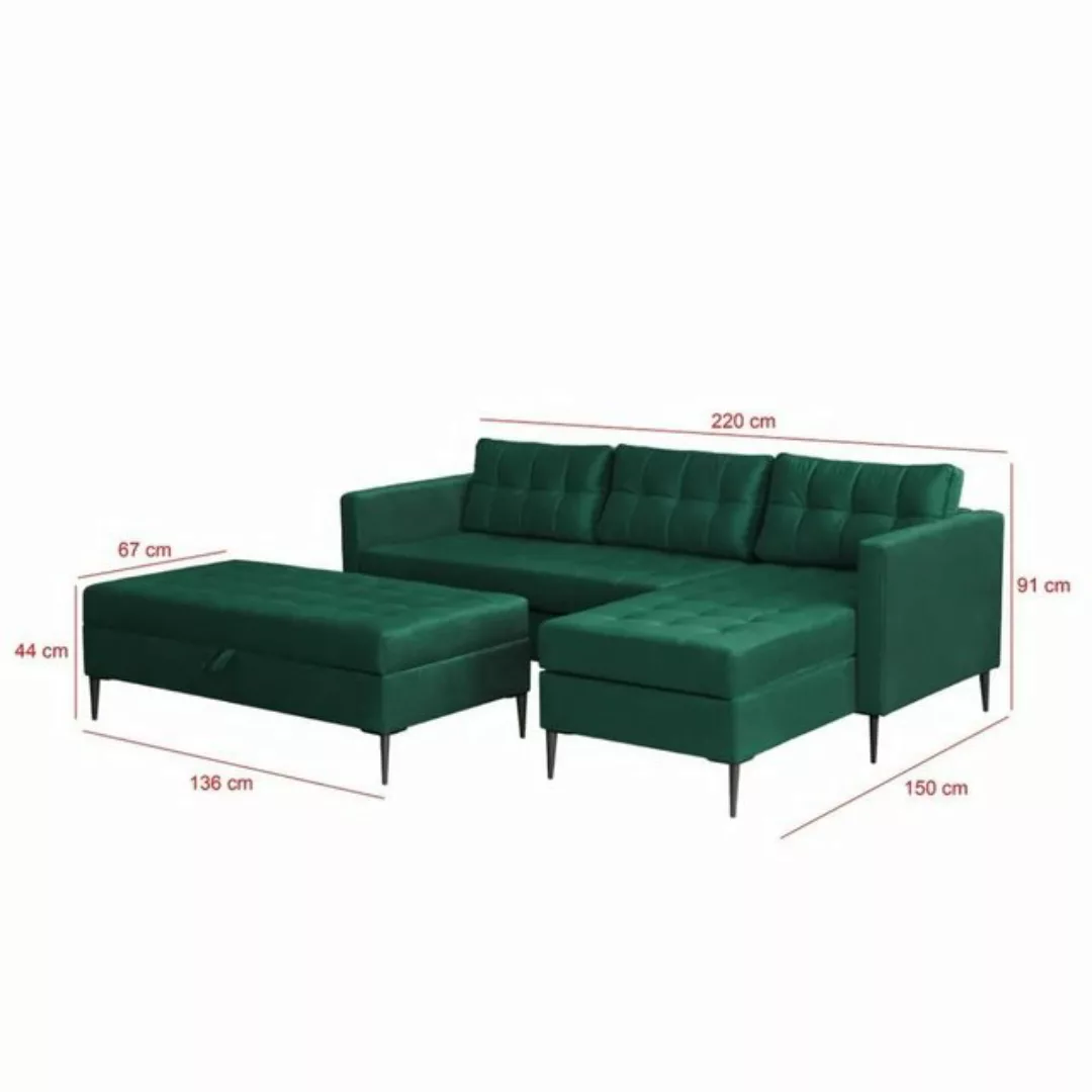 DB-Möbel Ecksofa "ADRIANNA" Sofa mit Schlaffunktion, Hocker. Grün günstig online kaufen