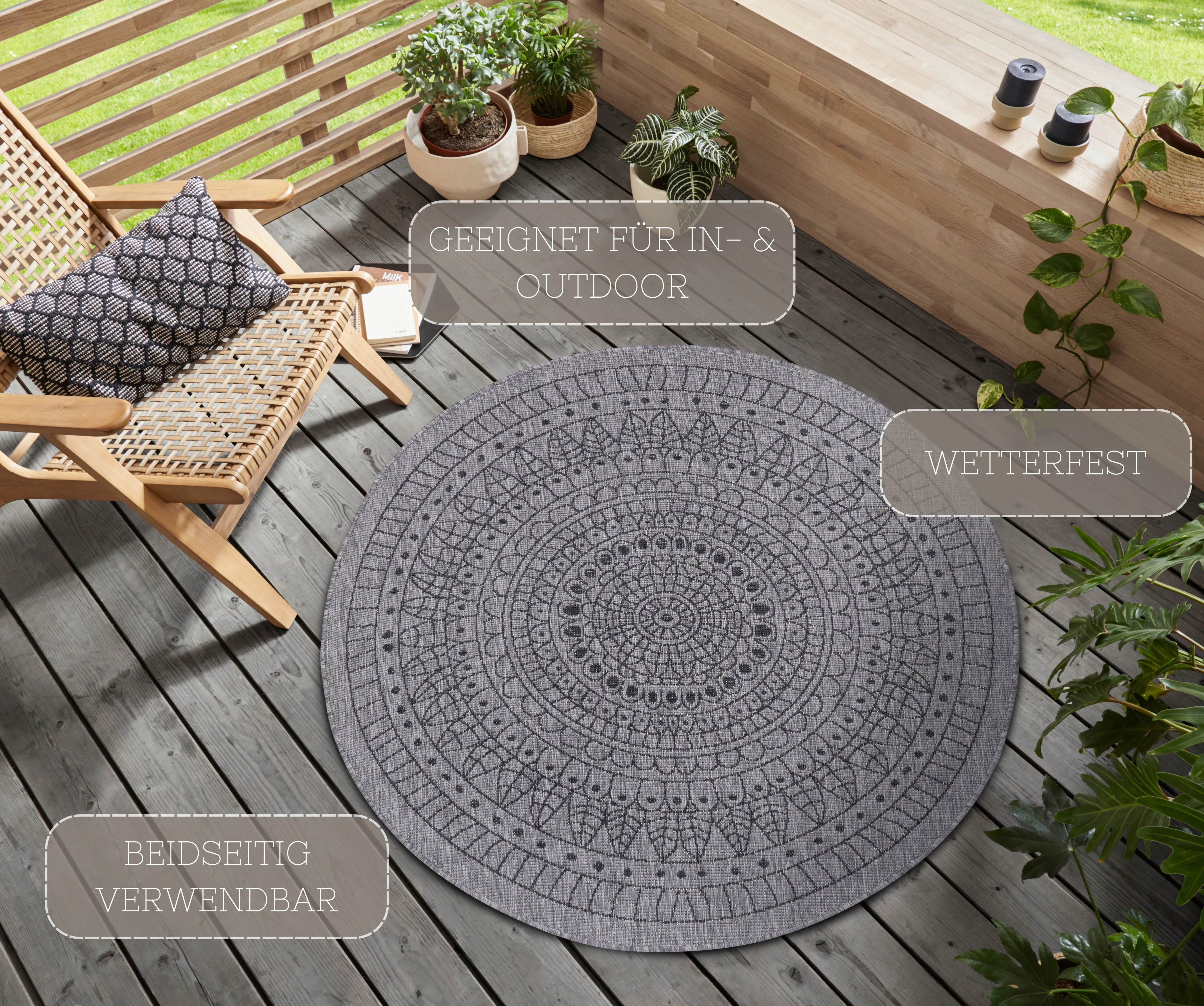 NORTHRUGS Teppich »Porto Wendeteppich«, rund, 5 mm Höhe, In-& Outdoor, Wett günstig online kaufen