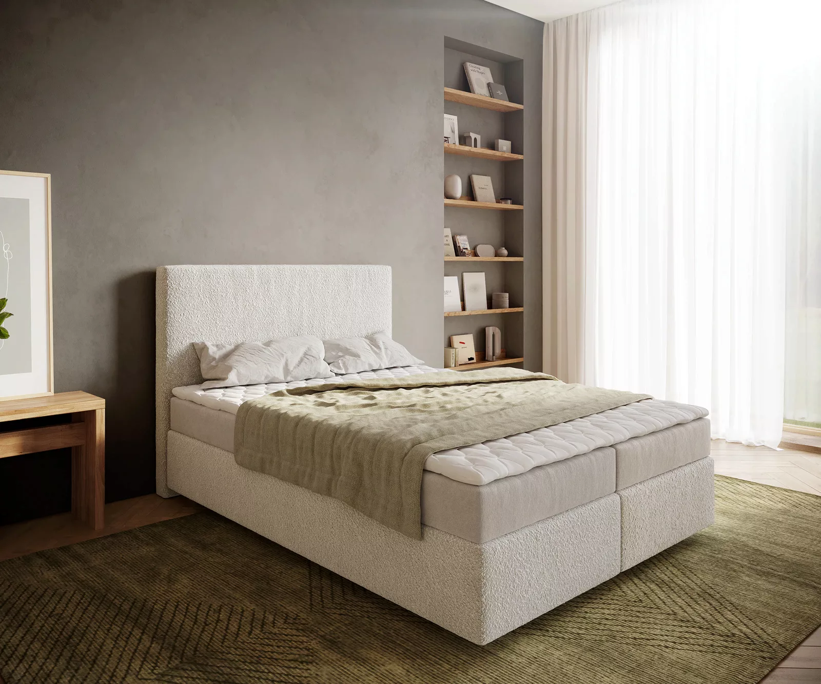 DELIFE Boxspringbett Dream-Well, Bouclé Creme-Weiß 140x200 cm mit Matratze günstig online kaufen